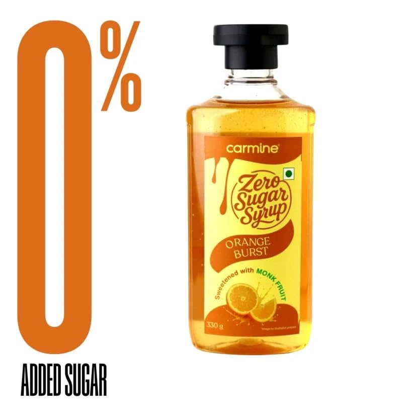 Image of Carmine Zero Sugar Orange Burst Syrup - 330g | New & Improved Recipe | Sweetened with Pure Monk Fruit | Natural, Plant-Based Sweetener | No Added Sugar or Artificial Ingredients