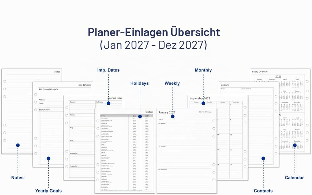 Lederplaner 2025-2026 - A5 Echtleder Binder Planer mit Wochen- & Monatsseiten für Damen und Herren, Innentaschen und Stifthalter, nachfüllbar