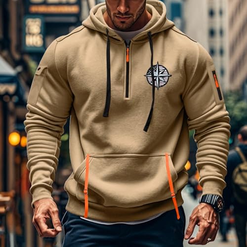 Fall Winter Quarter Zip Hoodie Men Pullover Tactical Sweatshirt Vintage Long Sleeve Casual Hoodies with Pockets