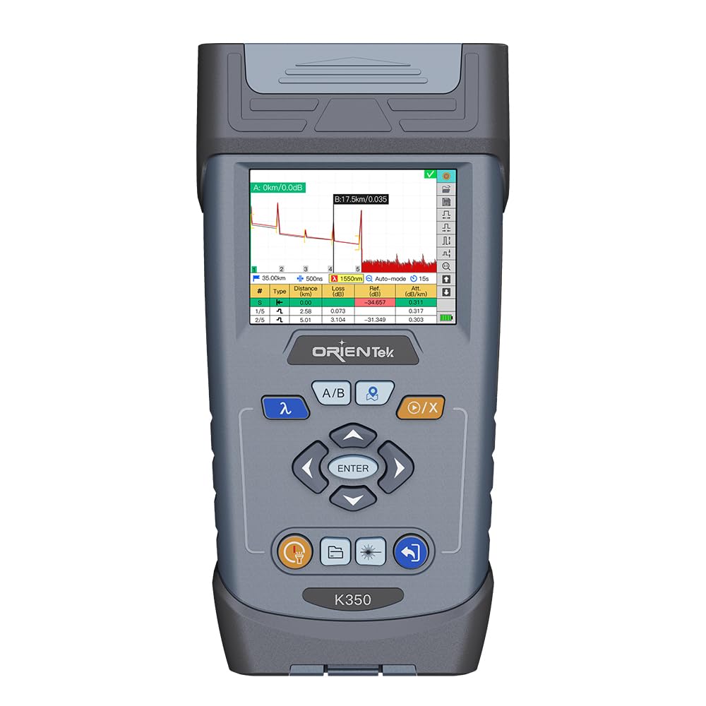 ORIENTEK K350 OTDR 1310nm/32dB 1550nm/30dB Active PON 1625nm/28dB SC/UPC+ 2.5 Universal Fiber OTDR Tester Link Map OPM+OLS+VFL+FIP+RJ45+Self Calibration+Pass/Fail Judge (K350-S 1310/1550nm)