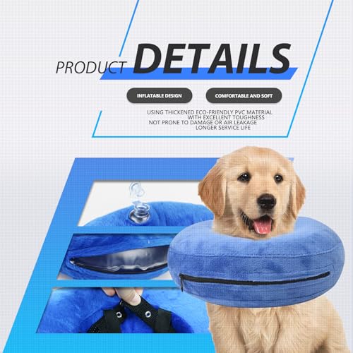 Aufblasbare Halskrause für Hunde Weicher Donut-Erholungskragen nach OP, Verstellbar & Bequem, Waschbarer Velours-Bezug, Robust & Anti-Leck L