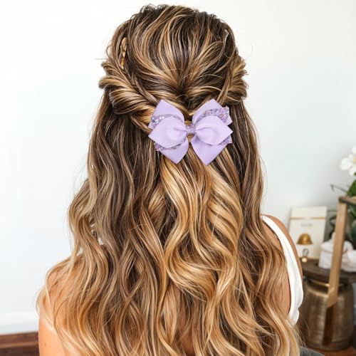 2 Pcs Purple Hair Bow Clips, Sparkly Glitter Alligator Barrettes for Girls, Light Purple Hair Bows, 3.94 Inch Lavender Bowknot Hairpin with Dot Sequin for Cheerleader Birthday Parties miniatura 7