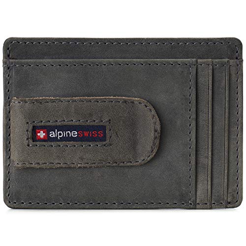Image of Alpine Swiss RFID Dermot Money Clip Front Pocket Wallet For Men Leather Hampton Collection Nubuck Gray