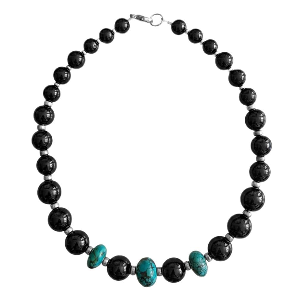 Collana in onice nero e turchese in argento massiccio, dimensioni delle pietre 12 x 18 mm e 10 mm a 16 mm