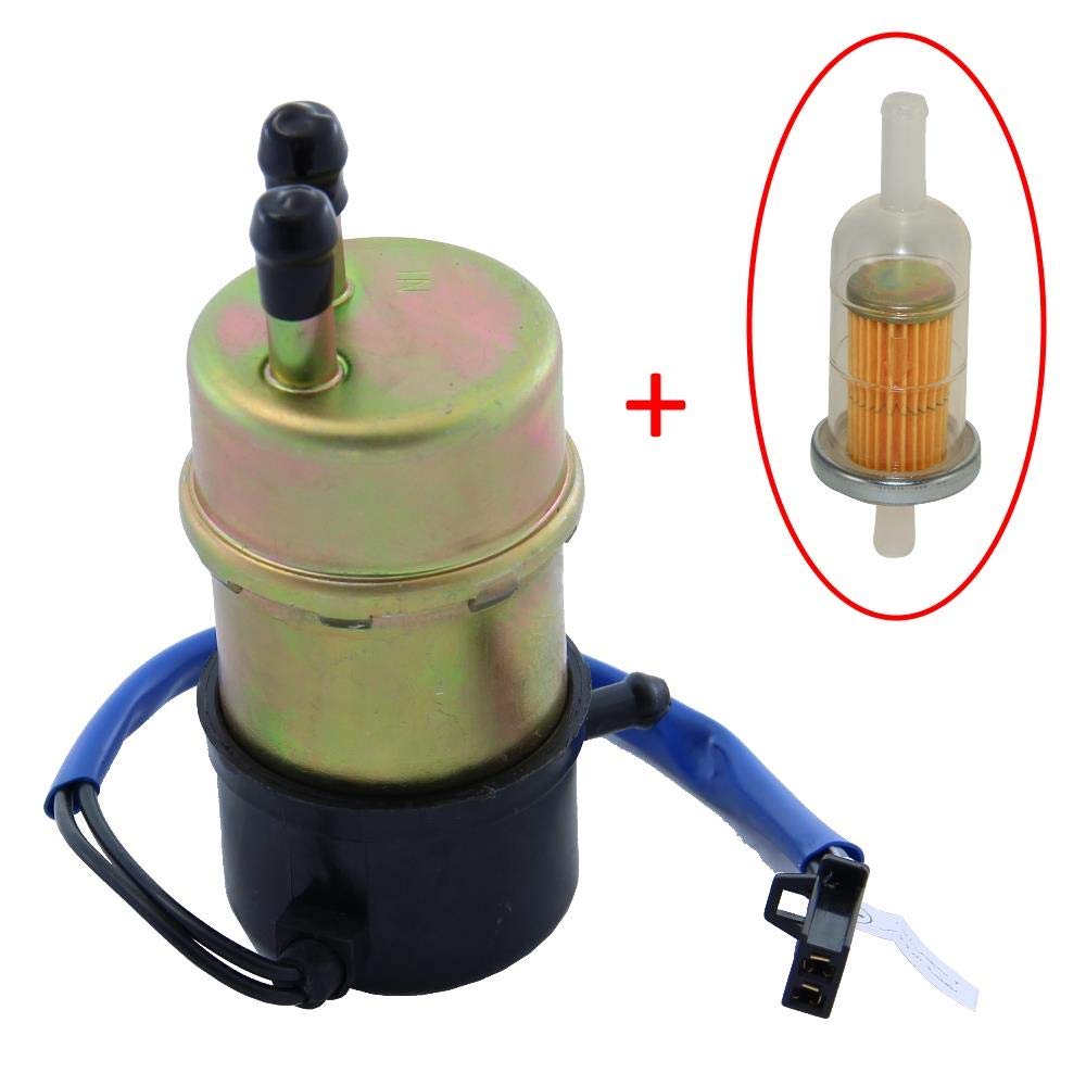Kraftstoffpumpe Benzinpumpe + Benzin- Filter für Kawasaki ZX ZXR Suzuki AN VS VL Yamaha BT FZR XP YP 12V Eingang und Ausgang 8 mm gerade