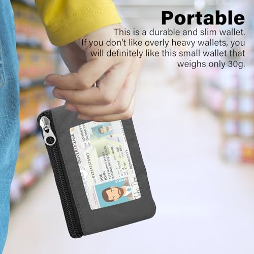 Image of Minimalist RFID Wallet with Lanyard, Multi-functional ID Case with 2 Zipper Pockets and Key Chain for Men and Women, Tactical Badge Pouch Cards Holder, Coin Purse for Travel Sports - Gray&Orange