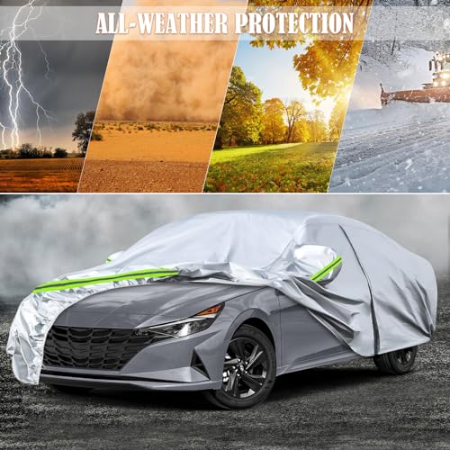 Image of Waterproof Car Covers Replace for 2006-2025 Hyundai Elantra, 6 Layers Silver All Weather Custom-fit Car Cover with Zipper Door & Windproof Bands for Snow Rain Dust Hail Protection