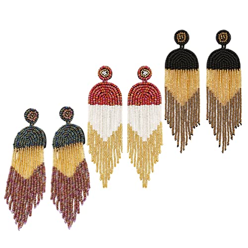 Imagen de Holibanna Pendientes Llamativos para Mujer 3 Pares De Aretes Bohemios con Cuentas Y Borlas Colgantes Pendientes Llamativos
