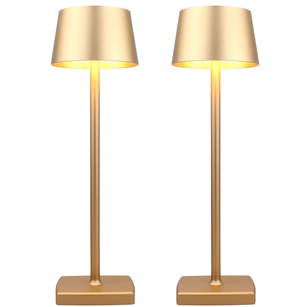 Rechargeable Cordless LED Table Lamp, 6000mAh Battery Powered Desk Lamp, USB Portable Metal Light, Nightstand Small Bedside Light for Indoor Outdoor Restaurant Bar Coffee Shop, 2 Pieces Golden