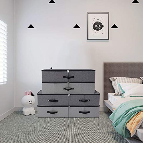 Faltbare stabile Unterbett-Aufbewahrungsbox mit Griff, Reißverschlussdeckel, Decken Kleidung Bettdecken Aufbewahrungsbehälter für Schlafzimmer und Kleiderschränke, 74,5 × 38 × 18cm, Schwarzgrau