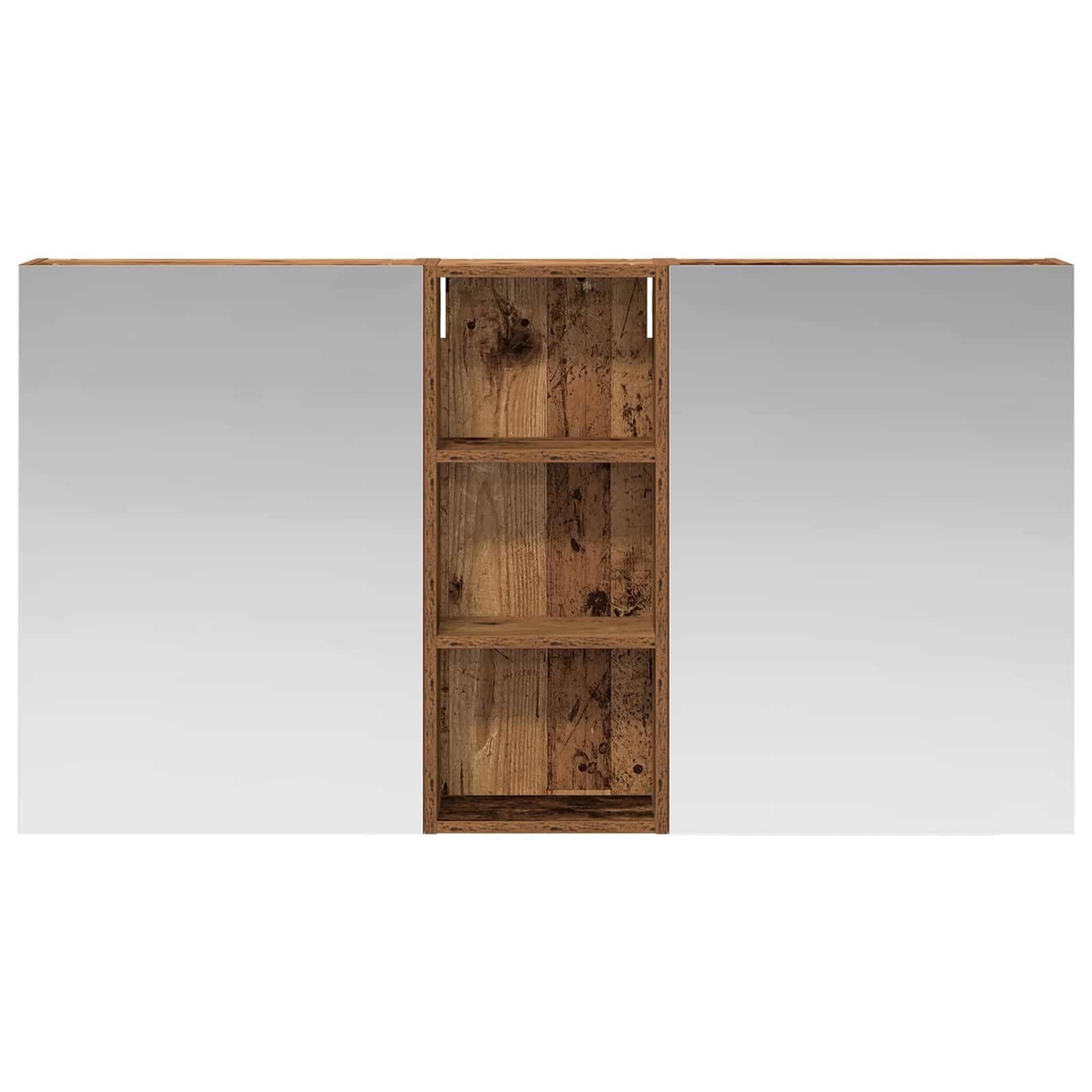 vidaXL Badezimmerschrank-Set 3 pcs 130 x 14,5 x 70 cm Holzwerkstoff, Badezimmer-Schrank, rechteckiger LED-Spiegel, moderner Wand-Organizer, praktischer Platzsparer