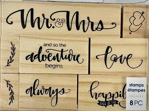 Momenta Mr. & Mrs. Wedding Love Heart Red Rubber Wood Stamps Set of 8