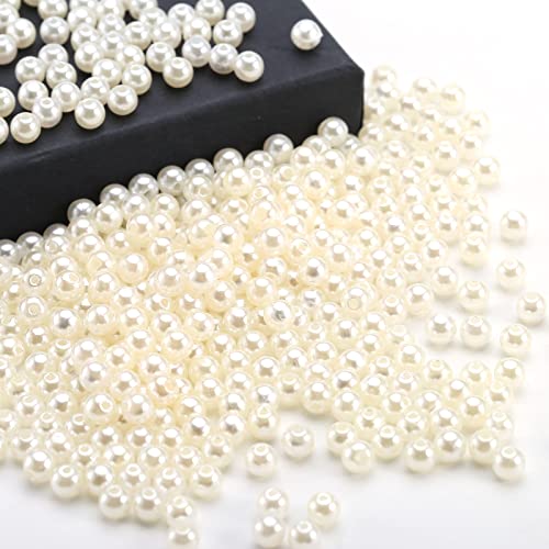 HERZWILD Pearl Beads for Craft,Beige Faux Fake Pearls - Image 2