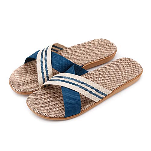 Zapatillas de Estar por Casa de Mujer/Hombre de Lino Zapatillas Interior Sandalias Unisex para Verano Primavera Otoño(Azul,44-45)