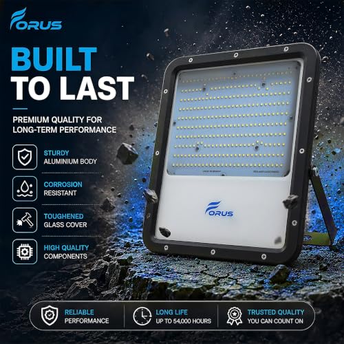 Image of Forus 200W LED Flood Light IP67 Waterproof, Blue Outdoor Decorative Floodlight for Garden Decor, Landscape, Parking, Warehouse, High Mast Security Light with 4 Year Warranty