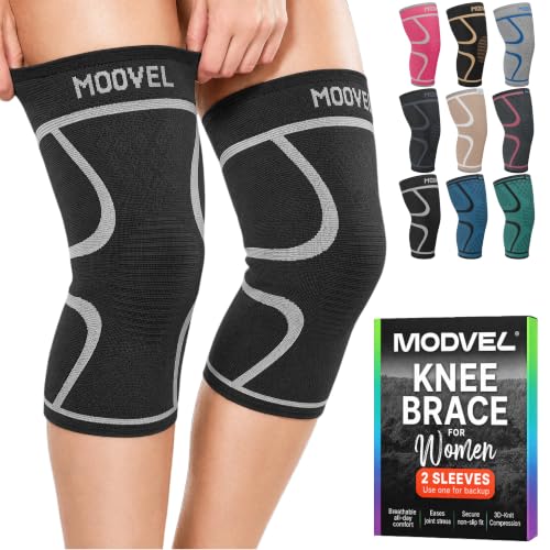 Image of Modvel 2 Pack Knee Brace for Women - Knee Support for Walking, Knee Compression Sleeves for Pain Relief, Knee Sleeves for Women, Knee Brace for Sports, Workouts & Arthritis