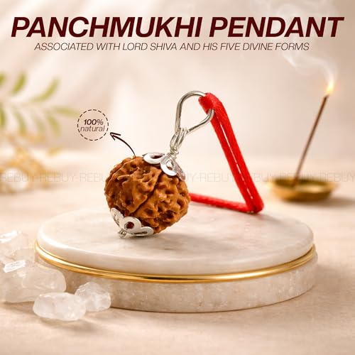 Image of REBUY 5 Mukhi Original & Lab Certified Nepali Rudraksha With Silver Pendant | 5 Faced Natural & Certified Astrological Rudraksha For Unisex Men & Women | Positive Effect, 20-25 mm in