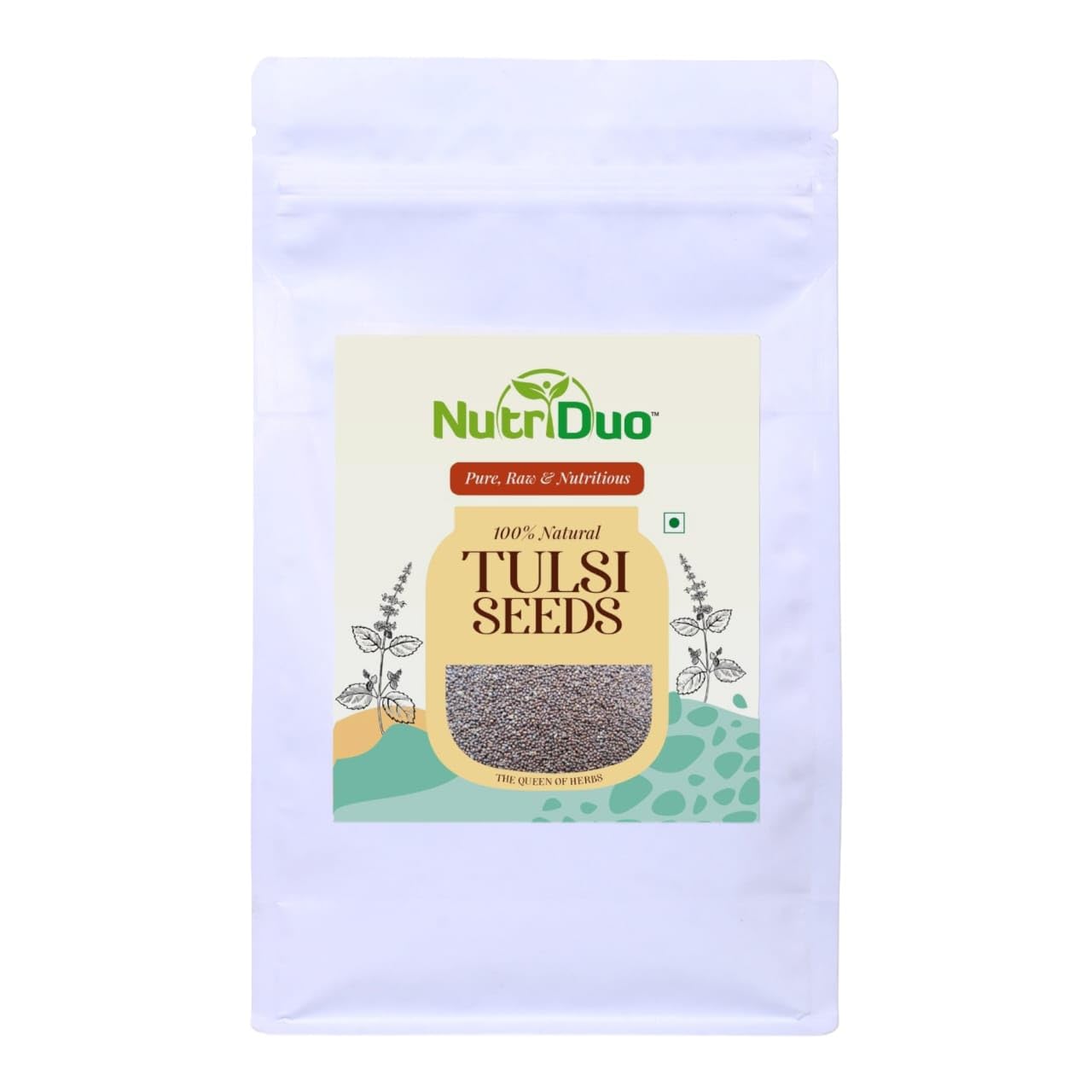 NutriDuo Basil Seeds 150gm Sabja/Tukmaria Seeds for Eating and Weight Management, Rich in Fibre and Omega 3 Fatty Acid Tulsi Seeds (Pack of 1)