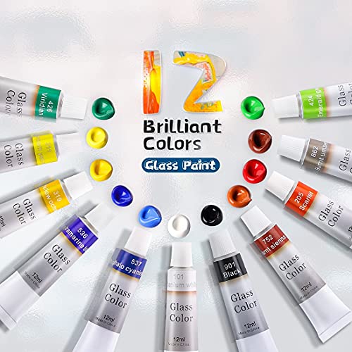 Colorful Stain Glass Paint Kit With 12 Colors, 3 Nylon Brushes, 1 Palette, Waterproof Acrylic Enamel Painting Set To Create Translucent Arts On Transparent Wine Glasses, Porcelain, Window And Ceramics #TOP4