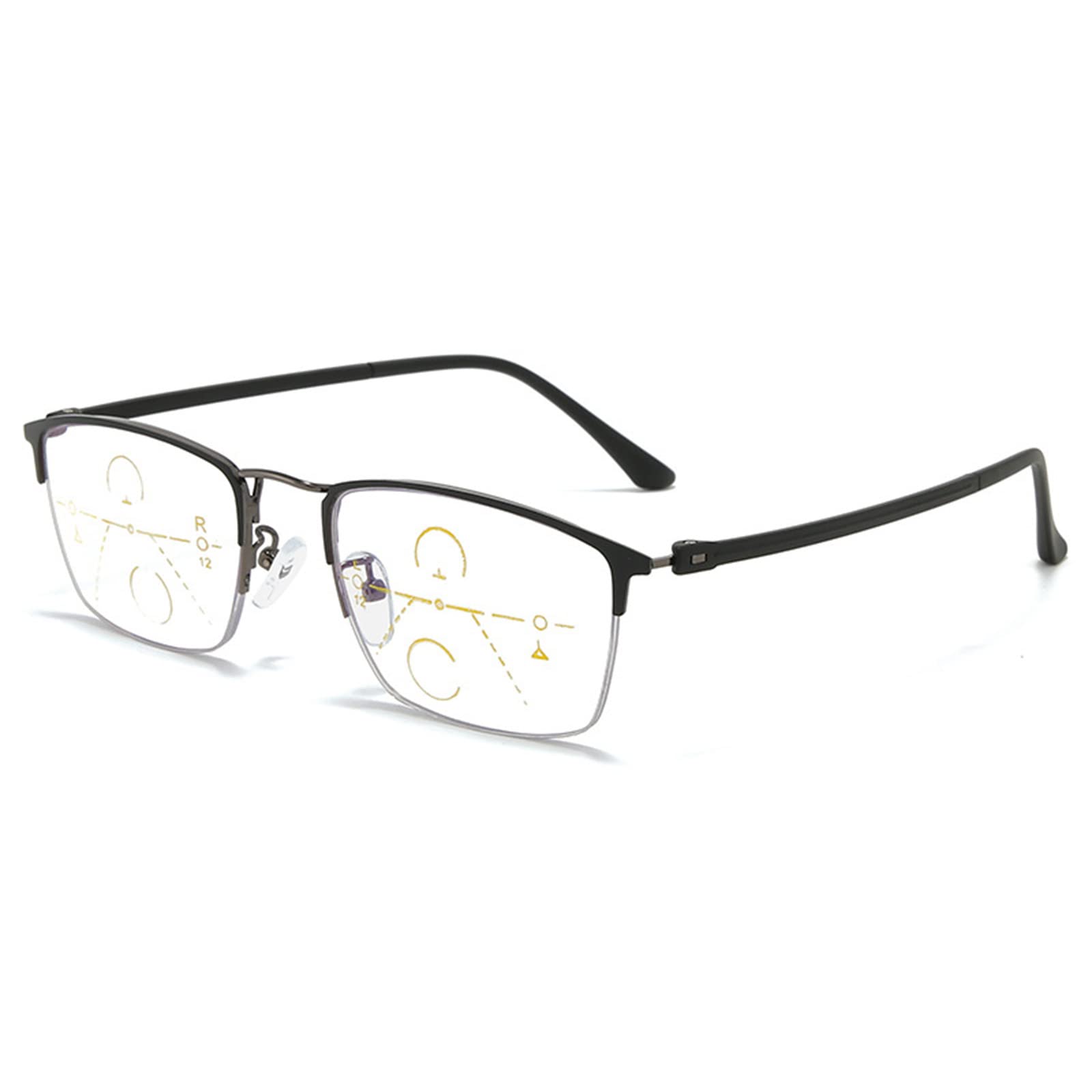 Biznesowe okulary do czytania z półramką Męskie progresywne soczewki wieloogniskowe HD Czytnik w podeszłym wieku z elastycznym zawiasem + 1.0 do + 3.0, GunColor-+ 1.00