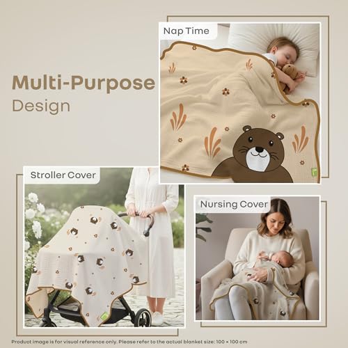 Image of R for Rabbit Softkins Muslin Quilt Blanket for Newborn Baby 3 Layers Muslin Cotton Fabric All-Season Soft Breathable Lightweight & multipurpose Reversible Dohar, 100 x 100 cms, 0+ Months (Teddy Beige)