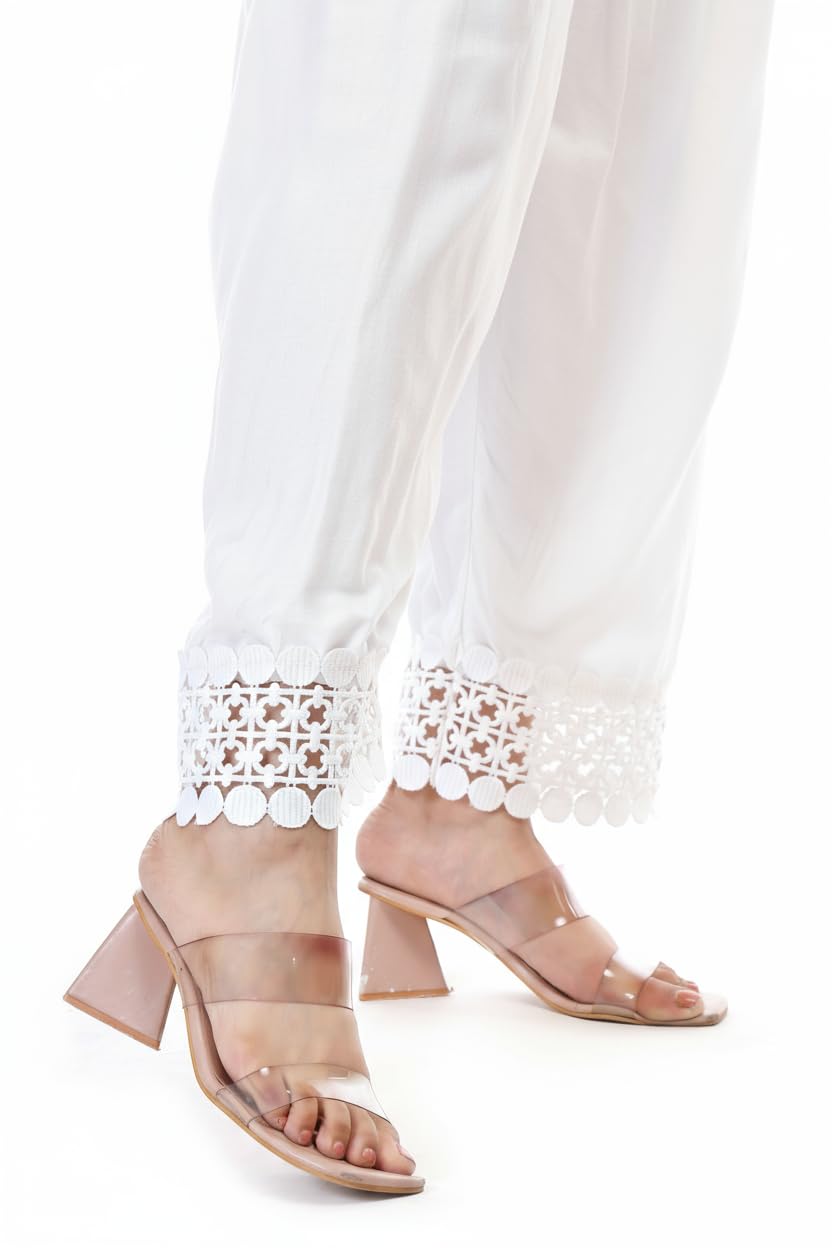 Elegant White Palazzo Pants for Women & Girls | Dot Lace Soft Rayon Fabric | Perfect for Casual & Festive Look-picture-53