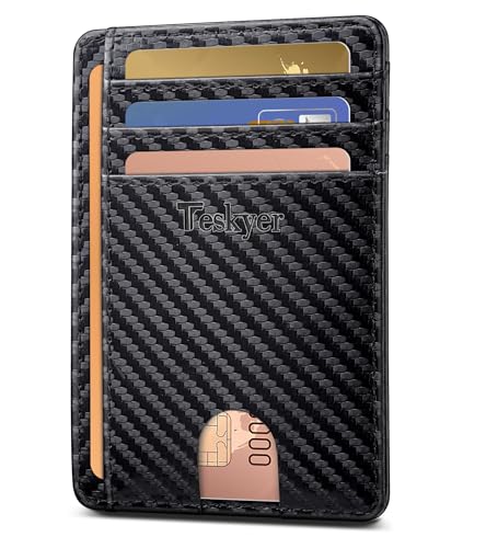 Image of Teskyer Slim Minimalist Wallet for Men, RFID Front Pocket Card Holder | Ultra Slim Front Pocket Design, 8 Card Slots, RFID Protection, Smooth Faux Leather for Everyday Carry