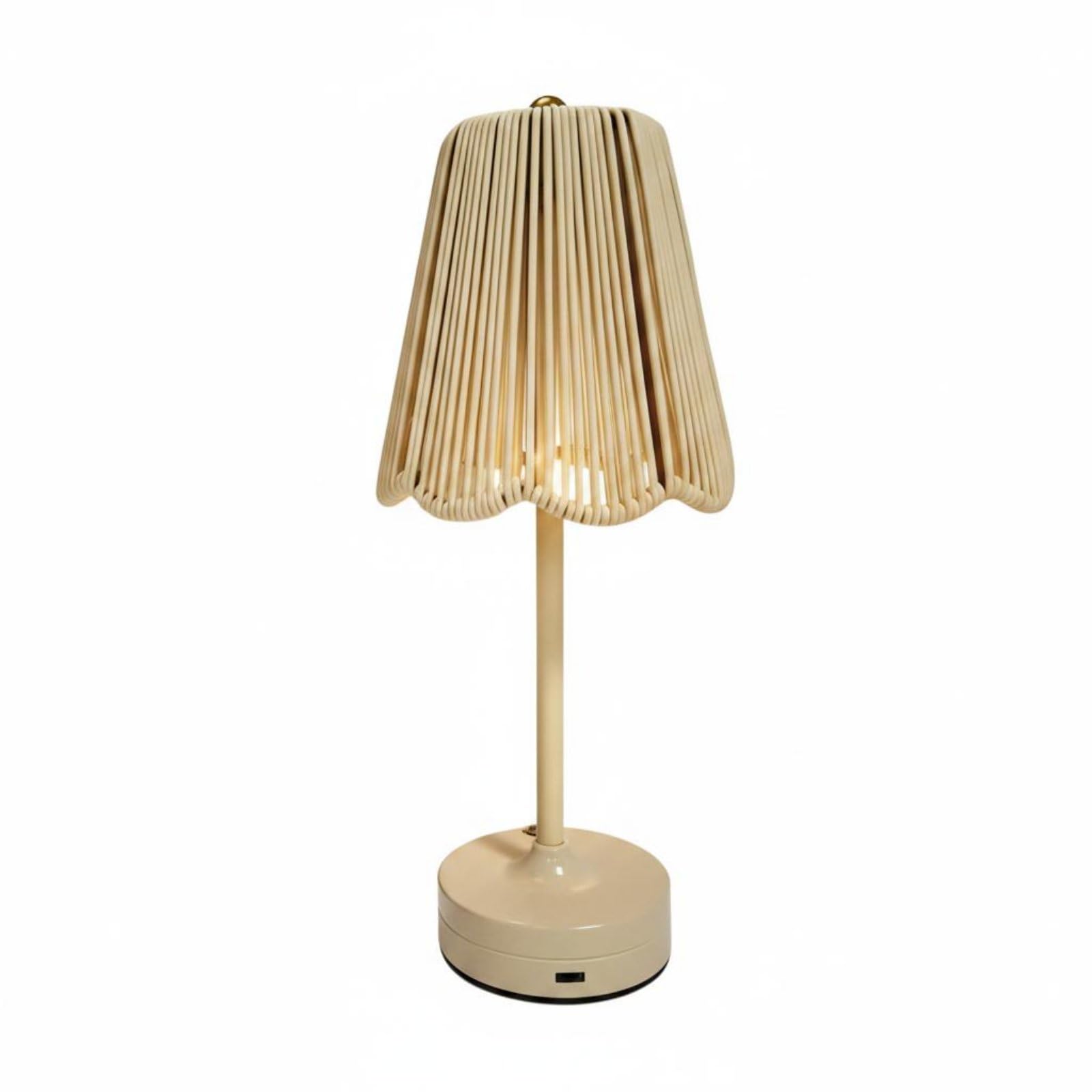 Handwoven Rattan Table Lamp Pleated Shade Wireless Table Lamp Retro Design Lighting Fixture Cordless for Restaurant, Bar, Home Decor, Outdoor Patio, White | Home & Garden-image-8