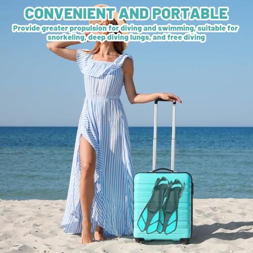 Aletas de natación para adultos, unisex, aletas ajustables con talón abierto, aletas de buceo cortas y antideslizantes para esnórquel, buceo y natación (cian, L/XL 27-31 cm) - imagen 7