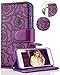 iPhone 6 Wallet Case, FLYEE® iphone 6s Premium Vintage Emboss Flower Flip Wallet Shell PU Leather Magnetic Cover Skin with Detachable Wrist Strap Case for iPhone 6/6s 4.7"(Purple)