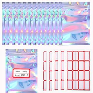 OTMVicor 100pcs 2.7x4(7x10cm) Mylar Ziplock Bags with 80pcs Sticky Labels,Resealable Smell Proof Bags with Window,Reusable Foil bags for food storage,Herbs