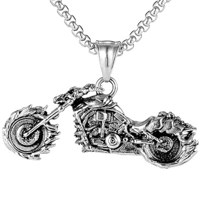 THE MEN THING Alloy Motorcycle Pendant with Pure Stainless Steel 24inch Chain for Men, European trending Style - Round Box Chain & Pendant for Men & Boys