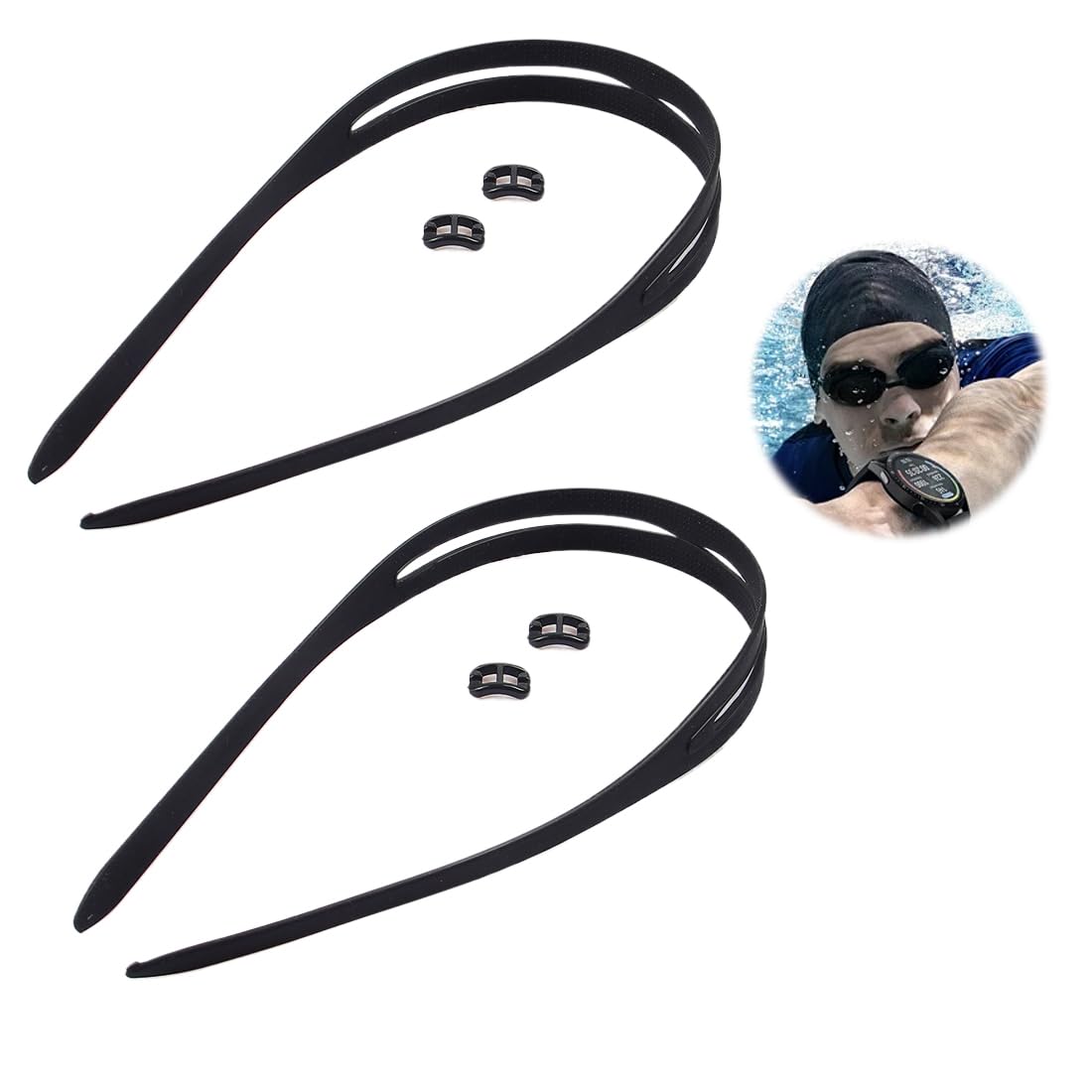 2 Piezas Correa de Silicona para Máscara de Buceo, Banda Ajustable para Gafas de Buceo y Snorkel, Alta Elasticidad, Ideal para Buceo y Natación (Negro)