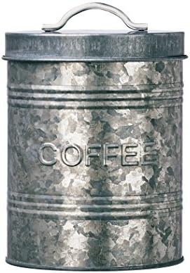 Amici Home Rustic Kitchen Coffee Metal Canister | Galvanized Metal Storage Container with Handle | 76 Ounce Capacity | Coffee Canister with Lid for Kitchen Countertop