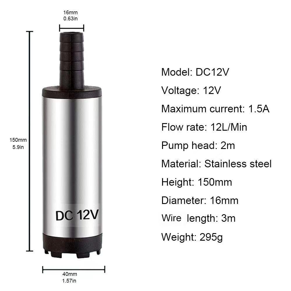Bomba sumergible 12V, bomba de agua de acero inoxidable, bomba diesel con clip, cable 3M, para diesel/agua/queroseno