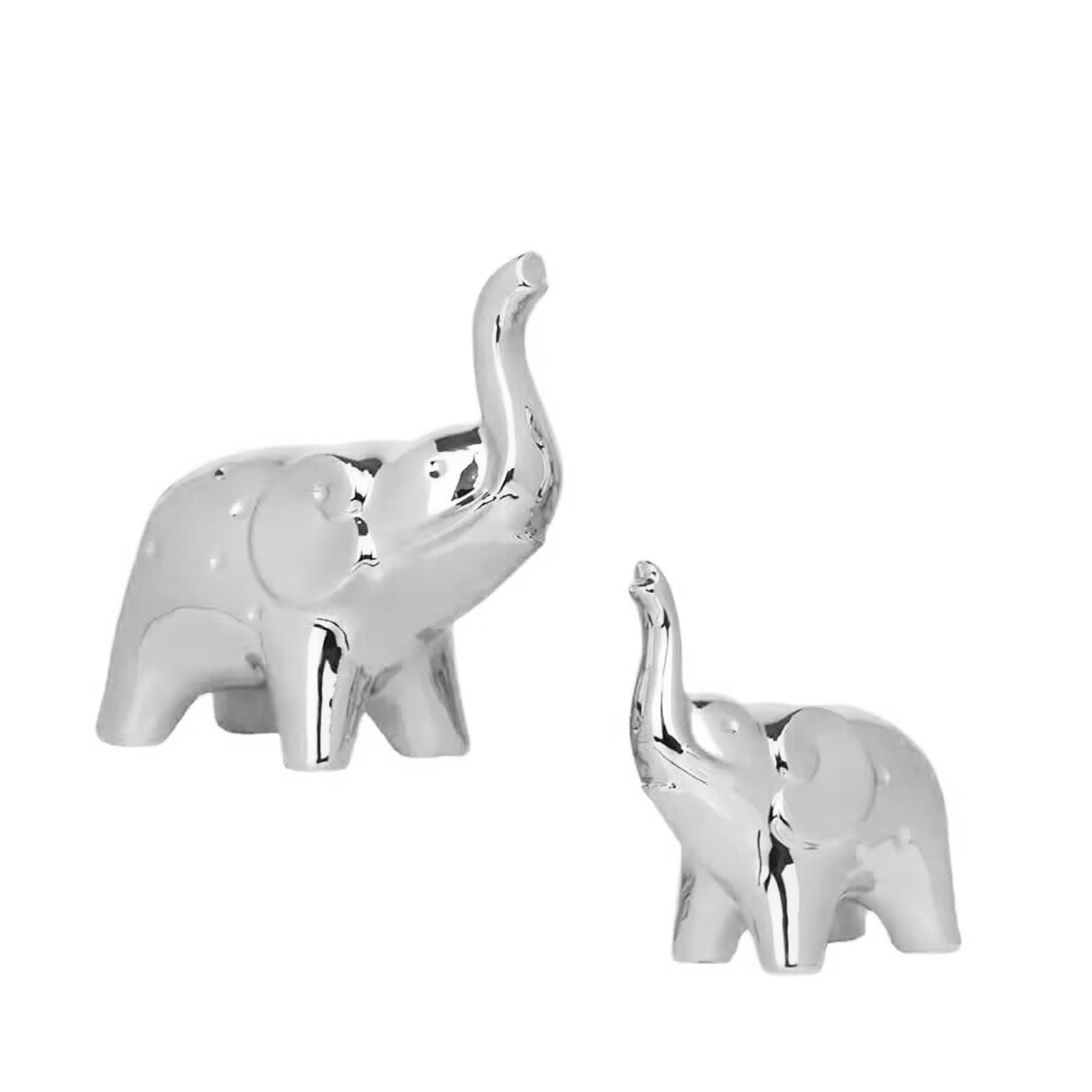 Moaobooh 2 piezas de estatua de elefante, decoración para salón, dormitorio, oficina, estantería (plata)