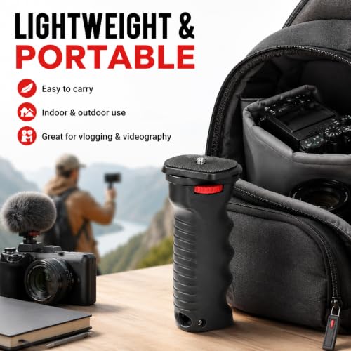 Image of Universal Camera Hand Grip with 1 /4-Inch Screw Mount | Ergonomic Anti-Slip Handheld Stabilizer for DSLR, Mirrorless Camera, Camcorder, Action Camera, Phone Holder & LED Video Light