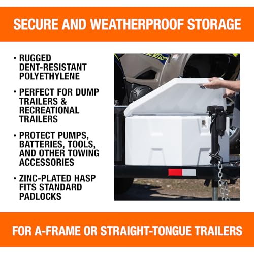 Image of Buyers Products 1701679 White Poly Trailer Tongue Box, 18 x 19 x 36 Inch, Made in the USA, Trailer Tongue Tool Box For Storage And Organization, Trailer Storage Box
