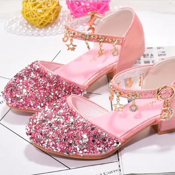 Girls Princess Low Heels Mary Jane Shoes Rhinestone Party Dance Shoes