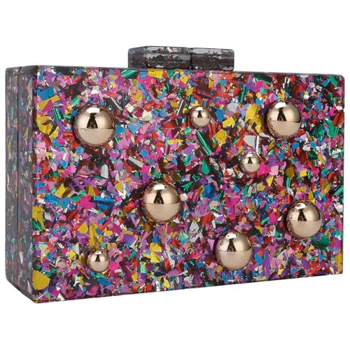 Image of Gets Acrylic Purses and Handbags for Women Multicolor Perspex Geometric Patterns Box Clutch Banquet Evening Crossbody Handbag