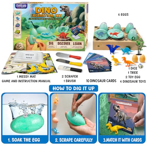 Image of HOTKEI DIY Dinosaur Toy Egg Excavation Toys Kit for Kids 9-12 Educational Screen Free Activity Birthday Return Gift for Boys Age 7 8 9 10 11 12 14 Years Old Boys Girls Dinosaur Fossil Digging Kit