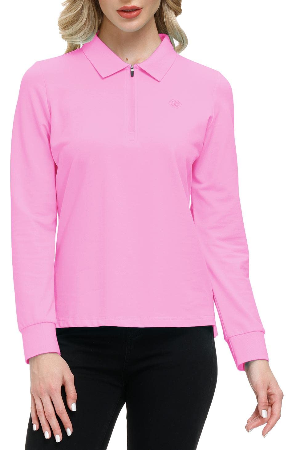 Poloshirt Damen Golf Polohemd Langarm Baumwolle Sport Polo Wintershirts mit Reißverschluss
