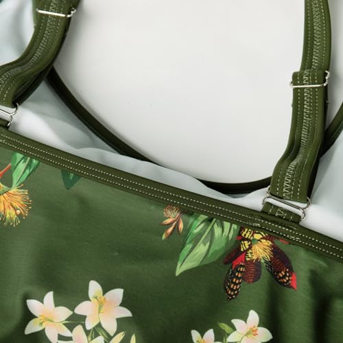 Hanna Nikole Damen Tankini Bauchweg Übergröße Zweiteilig Badeanzüge Elegant Dunkelgrüne Rote Blume 52 2