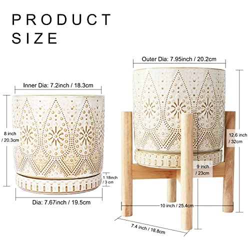 Yffsrjdj 8 Inch Plant Pot With Stand, Ceramic Planter With Drainage Holes, Saucers And Mesh Pads For Indoor-Outdoor Plants #TOP1