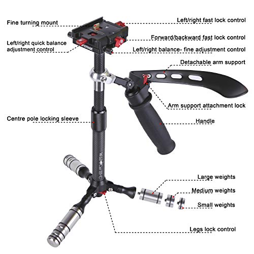 IFOOTAGE Carbon Fiber Handheld Camera Stabilizer 17.2 inches Video Steadycam Stabilizer with 1/4 inch Screw Quick Release Plate Compatible for DSLR Cameras Camcorders Up Load 3.3 lbs - Image 2