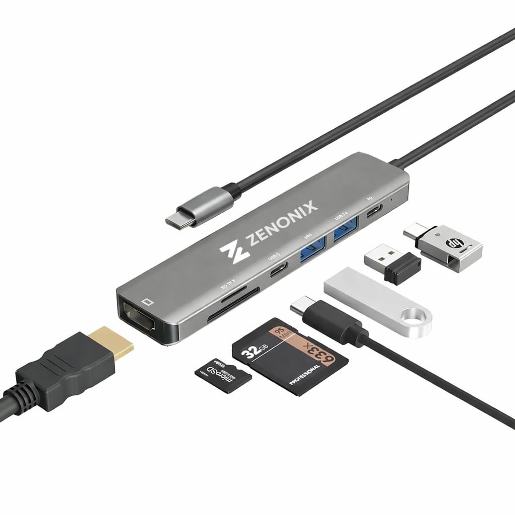 Zen-7-in-1 TypeC Docking Station with 4K HDMI,1xUSB 3.0, 1xUSB 2.0 & 2xTypeC 3.0 PD 100W Charging Port, SD & Micro SD Slot,for All Type C Devices- MacBook,Laptop, 6 Months Warranty