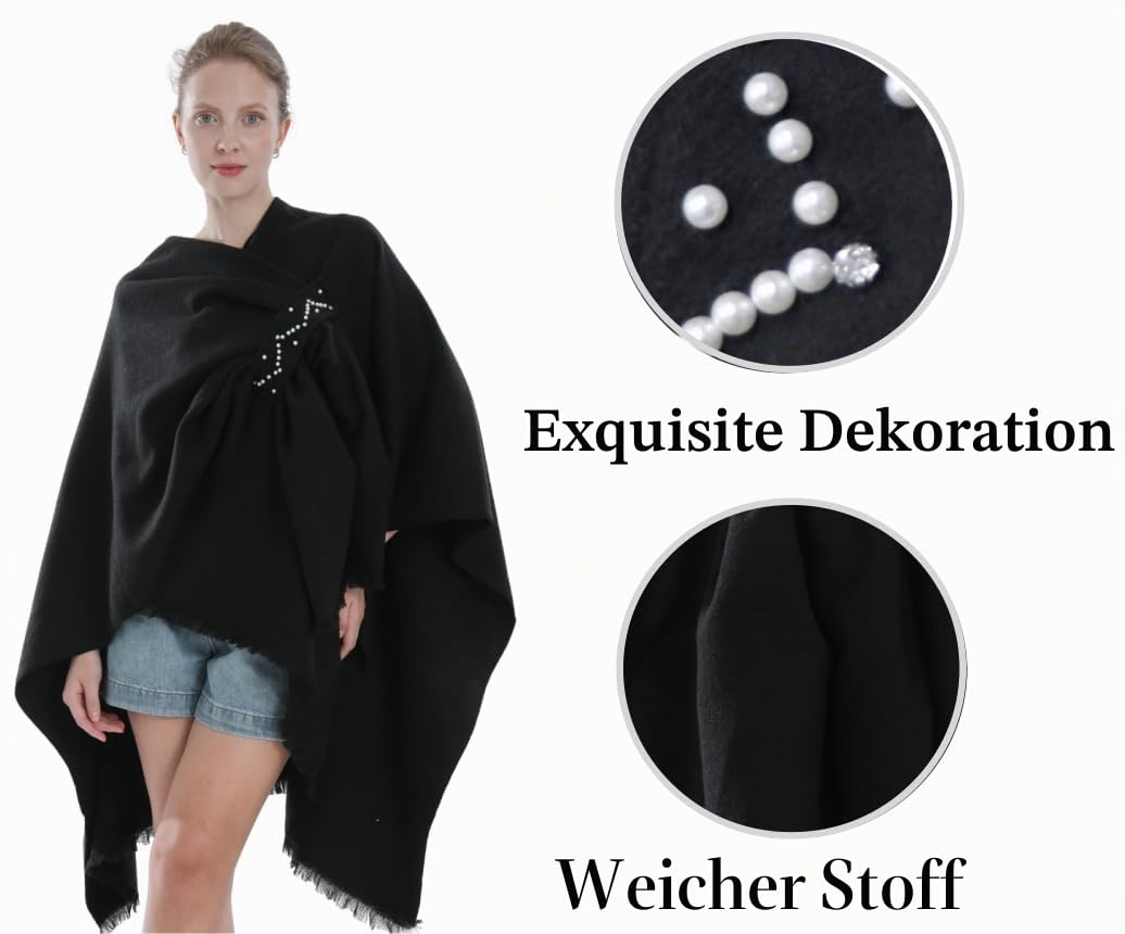 Miaikvs Damen Poncho Reversible Oversized Schals Elegant Strick Cape Decke Front Wrap Cardigan Schal Mantel für Frühling Herbst