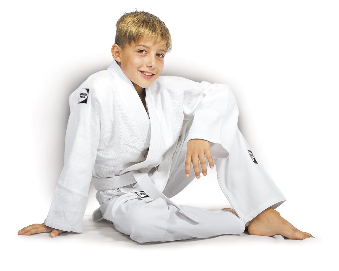 GREEN HILL JUDOGI JUNIOR BEGINNER 350g/m2 KIMONO DIVISA BIANCO BLU JUDO GI JU JITSU UNISEX