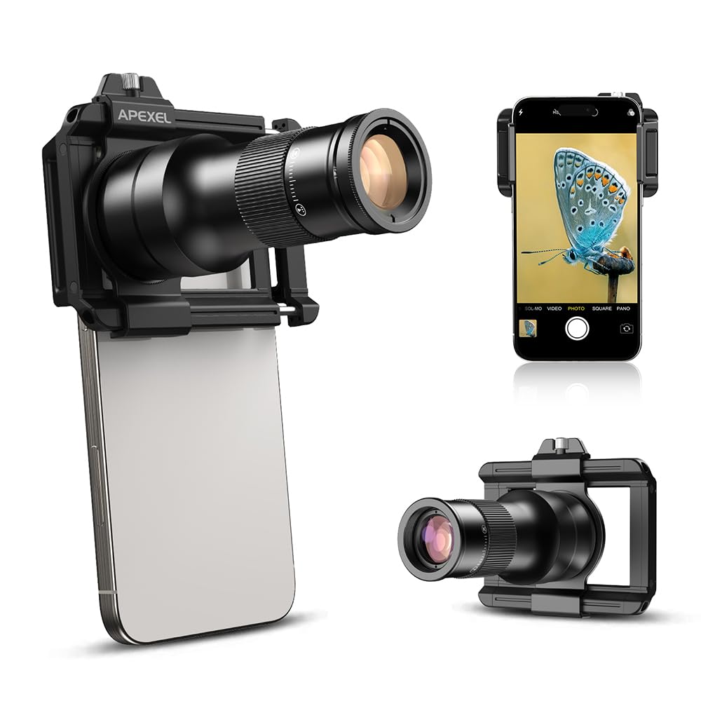 APEXEL 6X HD Fixed Focus Telephoto Lens with Upgraded Universal Clip, 150mm Macro Phone Lens, Dual Function Phone Lens Kit, Suitable for Most Smartphones