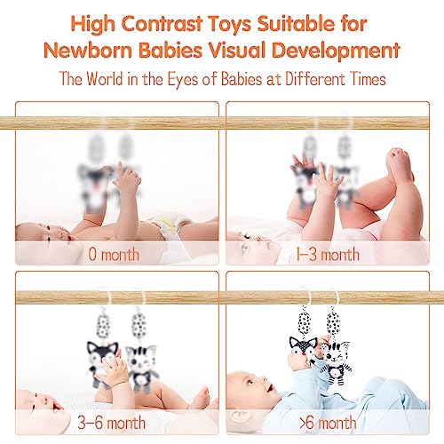 Cute Hanging Stroller Car Seat Toys For Baby, C Clip Hanging Animal Soft Toys With Rattles Bb Squeaker Distorting Mirror For Boys Girls 0-36 Months (Black-White) #TOP2
